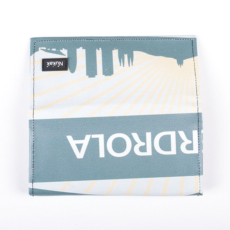 CARTERA MIEL AZUL Y BLANCO