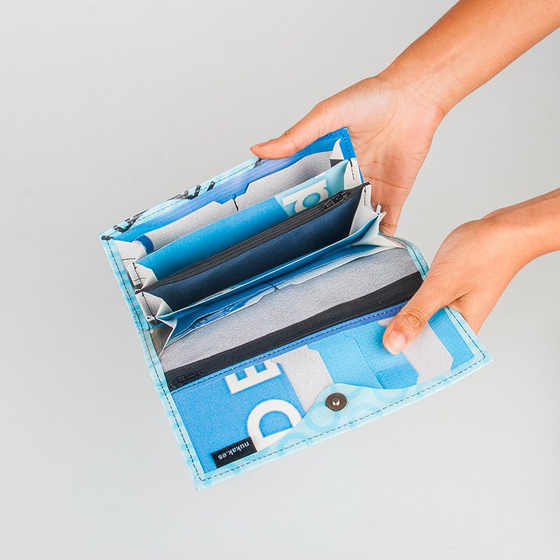 CARTERA MIEL CÍRCULOS AZULES